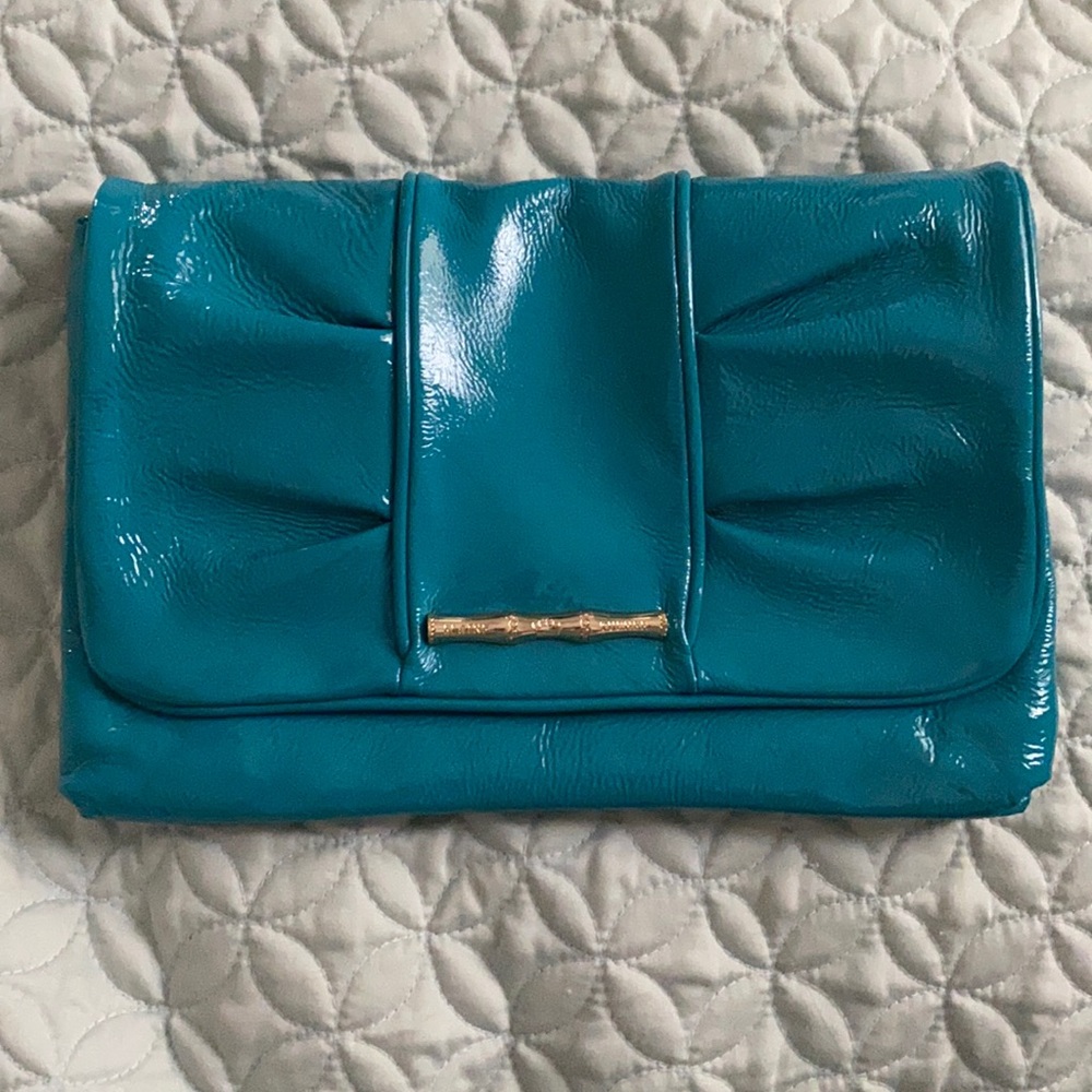 Leather, Elaine Turner clutch w/ detachable chain